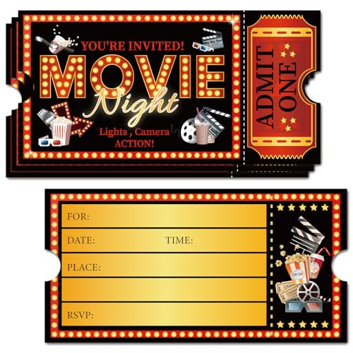 VIP Movie Tickets Style Birthday Invitations Movie Night Birthday Tickets for Adults Boys Girls Party Supplies & Decoration 20 Pack with Envelopes Double Sided