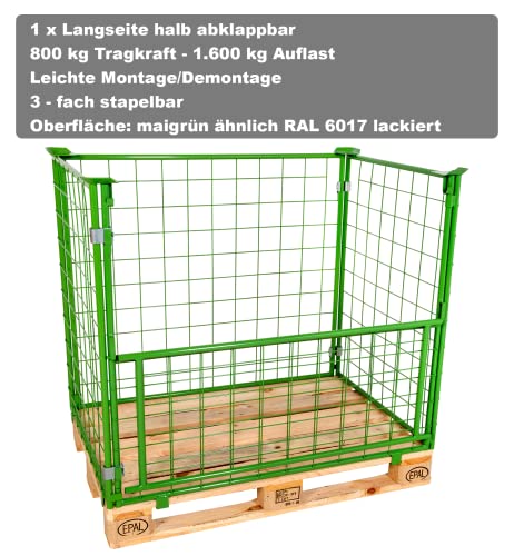 Abrollwerk Gitteraufsatzrahmen 1200x800x800 mm grün lackiert für Euro-Paletten – klappbare Gitterbox mit 800 mm Nutzhöhe für DIN-Paletten – praktisch für Industrie & Garten & Brennholz