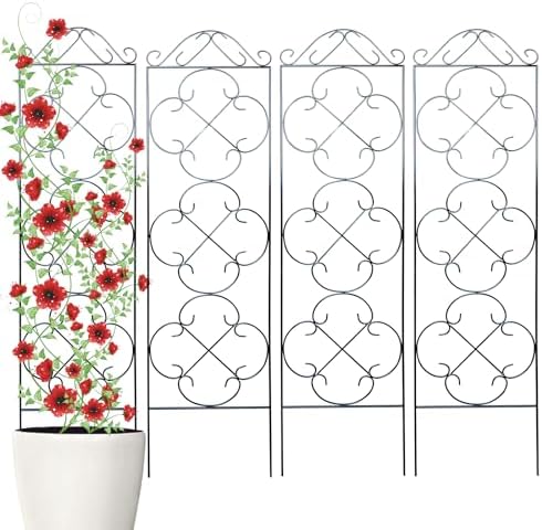 Conjunto de 4 Celosías de Jardín Thealyn de 123 cm de Alto x 31 cm de Ancho, de Metal, Ideales para Plantas en Maceta, Escalada de Plantas Tanto en Interiores como Exteriores, Flor...