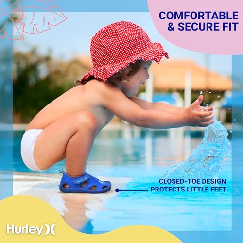 Image of Hurley Kona Toddler Water Shoes - Beach Essentials, Girls and Boys Closed Toe Sandals, Lightweight, Breathable, Kids Water Shoes with Non-Slip Sole and Adjustable Straps, Outdoor Toddler Swim Shoes