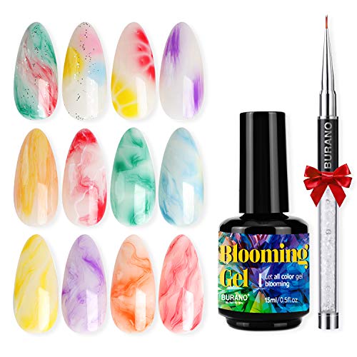 BURANO Nail Blooming Gel  UV LED Clear Blooming Gel Nail Polish for Spreading Effect 15ml 0.5 Floz with Nail Brush