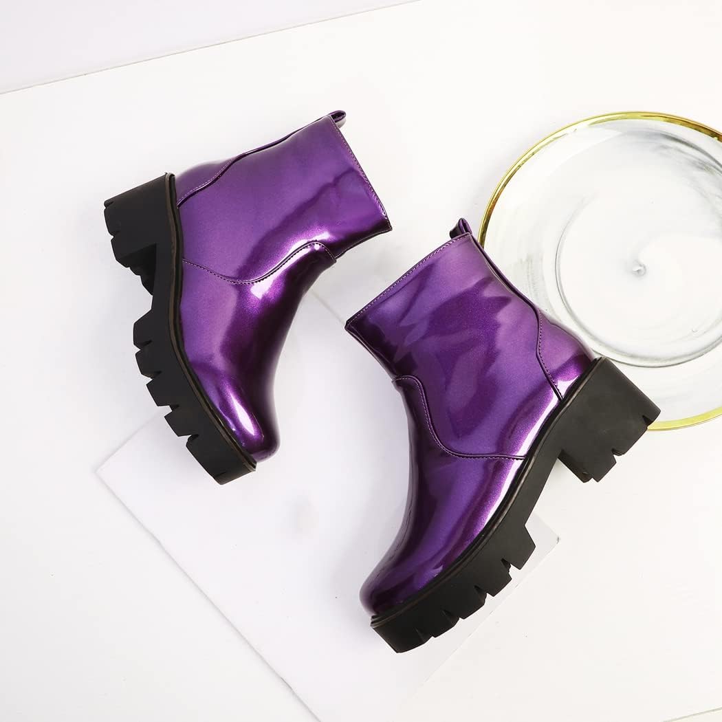 KUUTGG Women's Fashion Dressy Ankle Boots Patent Leather Round Toe Platform Zip Chunky Mid Heel Short Booties - Image 5