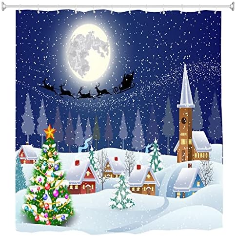 Mimihome Christmas Shower Curtain, Xmas Trees Winter Landscape Moon Night Waterproof Bath Curtains Bathroom, 72 Inch by 72 Inch, Colorful