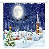 Mimihome Christmas Shower Curtain, Xmas Trees Winter Landscape Moon Night Waterproof Bath Curtains B