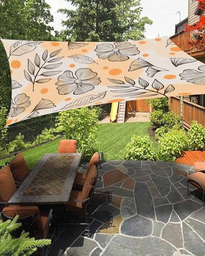 Thanksgiving Day Outdoor Patio Sun Shade Sail 6.5' x 10' Rectangle Waterproof Sun Sail Shades UV Block Sunshades Fall Daisy Floral Leaf Dot on Burlap Patio Shade for Backyard Garden Outside Deck Cover