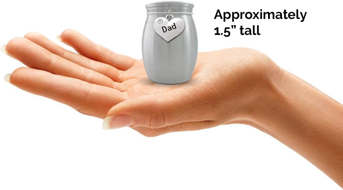Small Miniature Size Dad Father Memorial Cremains Holder Container Jar Vial Brushed Stainless Steel Cremation Funeral Urn 1 1/2" Tall