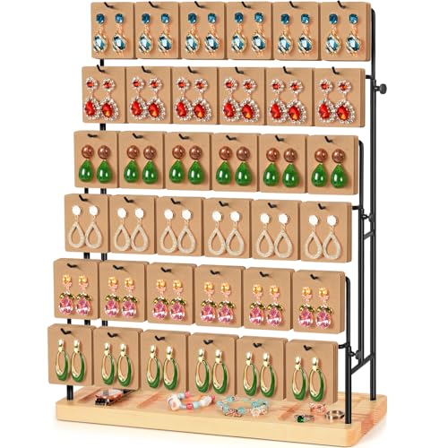 GEAMSAM Jewelry Display for Vendors 36 Hooks Earring Display Stands for Selling Earring Holder Organizer for Earring Cards Bracelets Necklaces Rings Keychains Retail-Burlywood