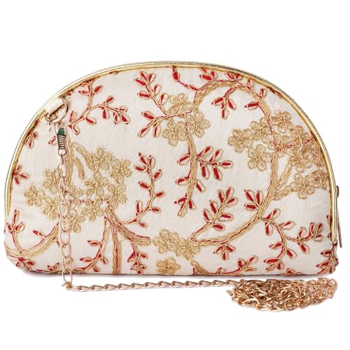 Image of Pack of 1 TANMISH WORLD Bridal Party Trendy Sling Bag Ladies Handbag Cross Body Bag /Purse For Women And Girls (Golden with Red)