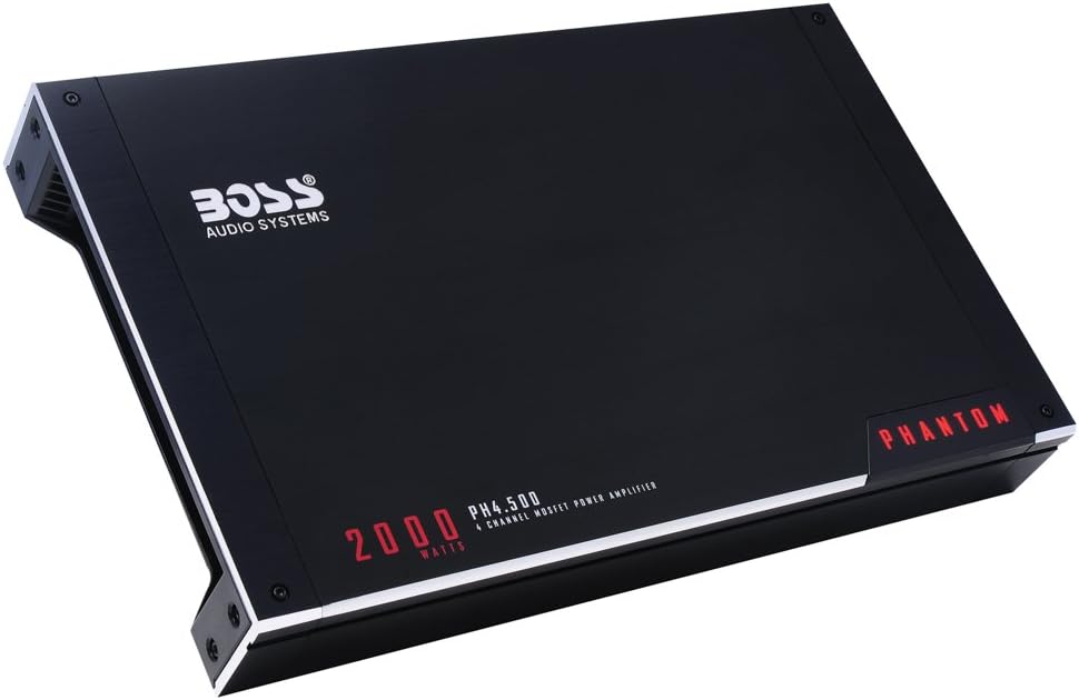 BOSS Audio Systems PH4.500 Phantom 2000-Watts Full Range Class AB 4 Channel 2-8 Ohm Stable Amplifier with Remote Subwoofer Level Control