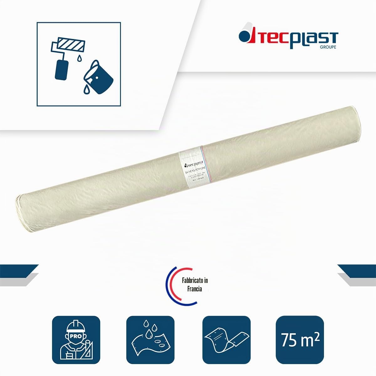Telo di protezione Pittura in ROTOLO 3x25 m - Alta Qualità TECPLAST 80RPE - Telo Copritutto protettivo in plastico - Prodotto in Francia