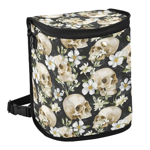 Image of MNSRUU Car Trash Can with Lid, Skull White Flower Car Trash Bag Hanging Organizers and Storage for Front Back Seat, Leak-Proof Trash Bin
