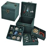dragonaur Drachenaurier Retro DREI Schichten Tote Schmuckschatulle Organizer Ohrringe Halskette Display Aufbewahrungskoffer mit Schloss Dunkelgrün