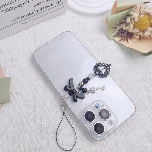 Homvog 1-4PCS Cute Phone Charms Aesthetic Y2K Cell Phone Charms Strap Strawberry Butterfly Star PhoneCharm Y2K Accessories for Bag Keychain Airpods Camera Pendants Decor (1 Black Heart)