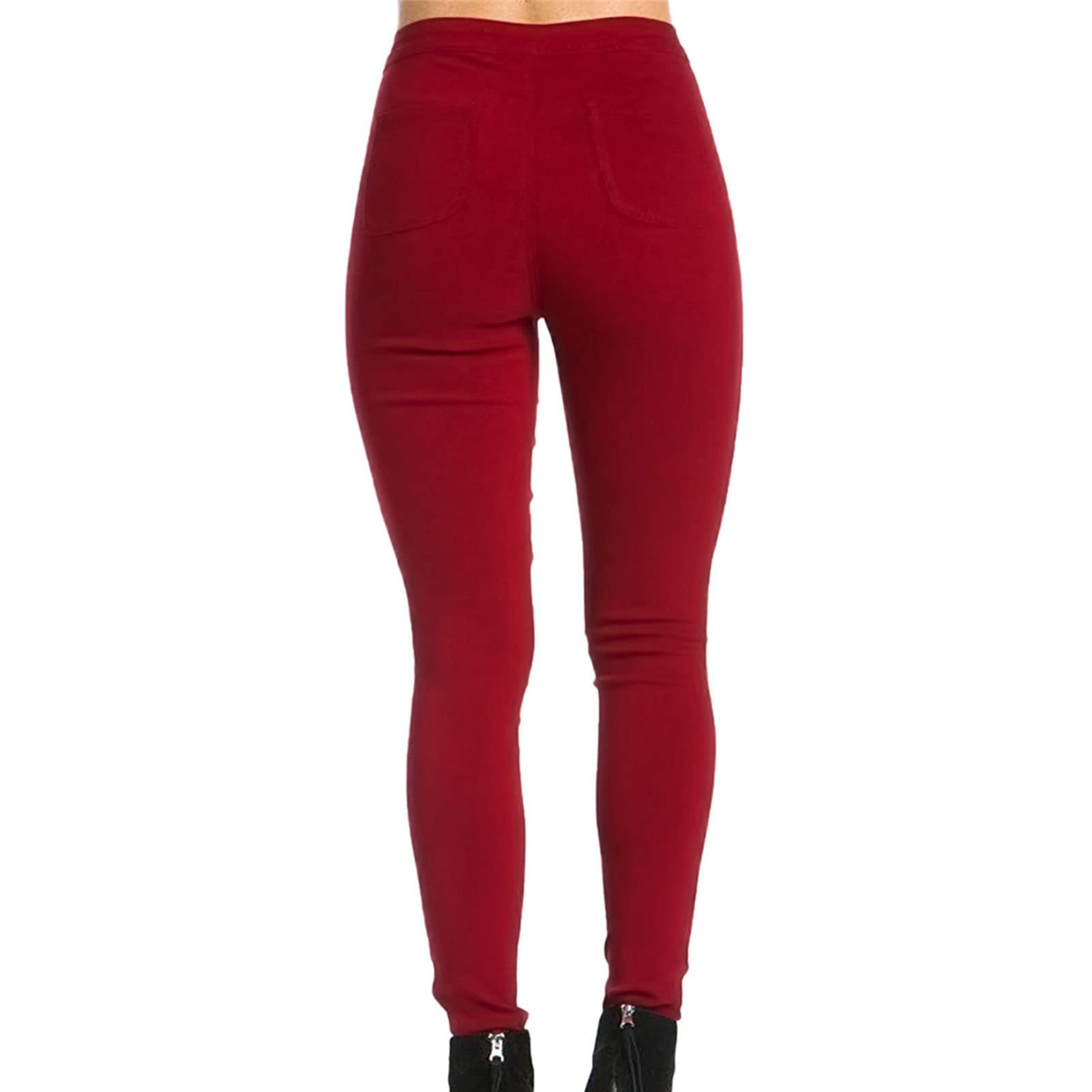 Jean Leggings for Women High Waist Slim Fit Skinny Leg Pull on Jeans Classic Stretch Wash Tapered Denim Pants (Red,3X-Large)