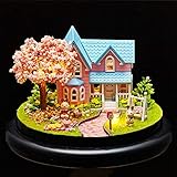 Qcwwy Grußkarten, Partyzubehör, Hausbausatz mit LED-Leuchten für Weihnachten, Geburtstagsgeschenke, DIY-Puppenhaus-Bastelset, DIY-Puppenhaus-Bausatz mit Transparenter Abdeckung, Zuhause (#1)