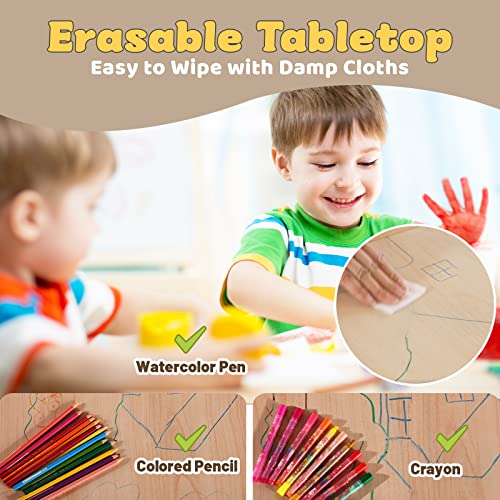 Image of FUNLIO Kids Table and 4 Chairs Set, Height Adjustable Toddler Table and Chair Set for Ages 3-8, Easy to Wipe Arts & Crafts Table, for Classrooms /Daycares /Homes, CPC & CE Approved (5-Piece Set) - Gray
