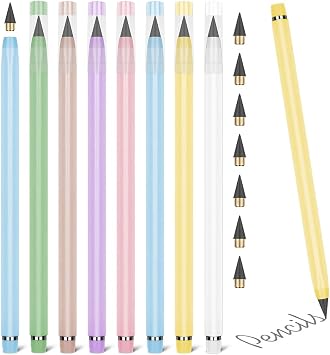 HOTUT Inkless Pencil,7PCS Infinity Pencils with Extra 7 Eraser Reusable Inkless Everlasting Pencil with 7 Replaceable Nibs for Students Writing Drawing Home Office School Supplies