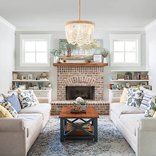 VILUXY Bohemia Wood Beaded Pendant Lights Antique Rustic Mini Chandelier White Finishing for Bedroom, Nursery Room, Girl Room, Hallway, Entryway, Passway, Dining Room, 3-Light - Image 7