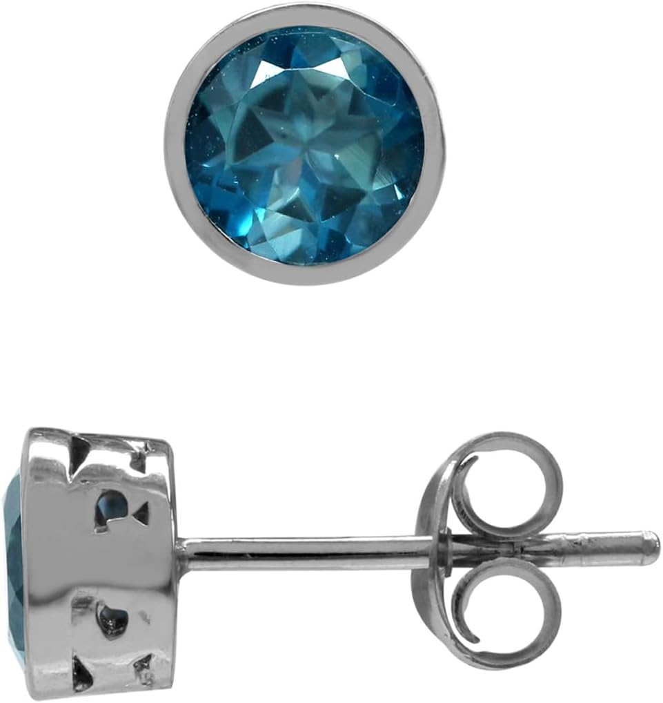 Silvershake 5MM Petite Round Shape Gemstone Birthstone White Gold Plated or Yellow Gold Plated 925 Sterling Silver Scroll/Filigree Stud Earrings Jewerly for Women