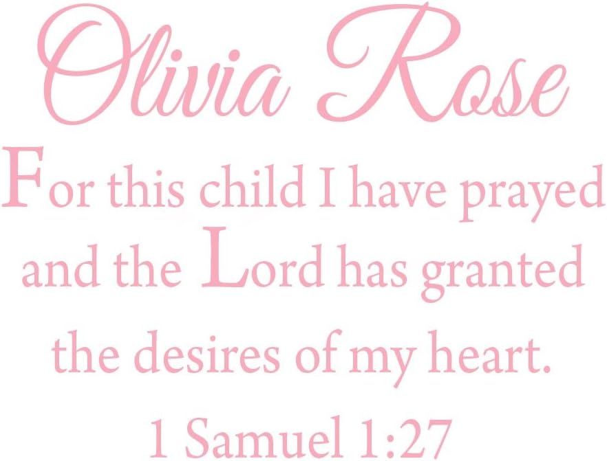 VWAQ for This Child I Have Prayed Custom Wall Decal - Insert Name - Personalized Name Decal Nursery Kids Room Decor CS4 (30" W X 24" H, Bubblegum Pink)