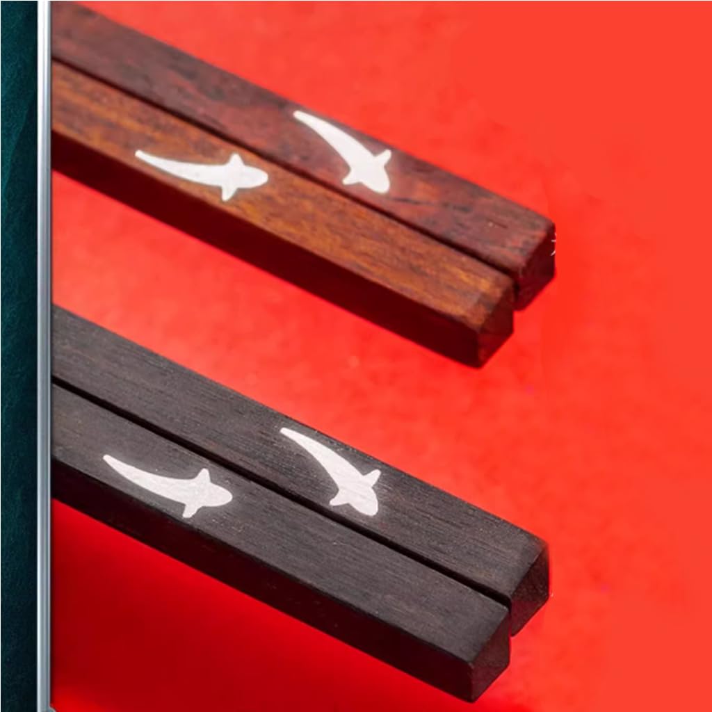 5 paires de baguettes en bois et argent réutilisables E | ensemble-cadeau avec étui, baguettes de qualité supérieure anti-dérapantes, adaptées au lave-vaisselle, pour la