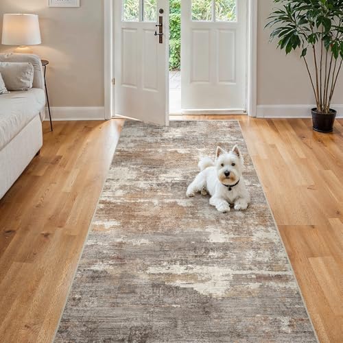 4x8 Runner Rug Washable Abstract: Non Slip Hallway Floor Mat Brown/Brick