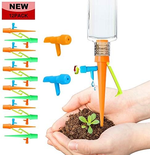 Plant Self Watering Spikes, Drip Irrigation Kit with Adjustable Slow Release Switch and Bracket, Vacation Watering Bulbs Devices, Perfect Plant Watering Globes for Outdoor Indoor Plants -12 Pack