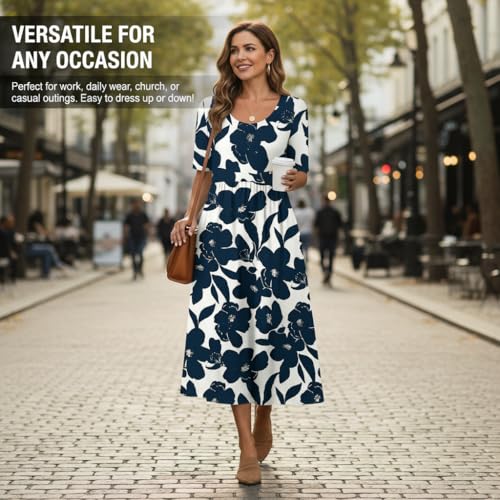 Image of Women's Boho Floral Maxi Dress Casual Boho 2026 Summer Short Sleeve Beach Dresses with Pockets