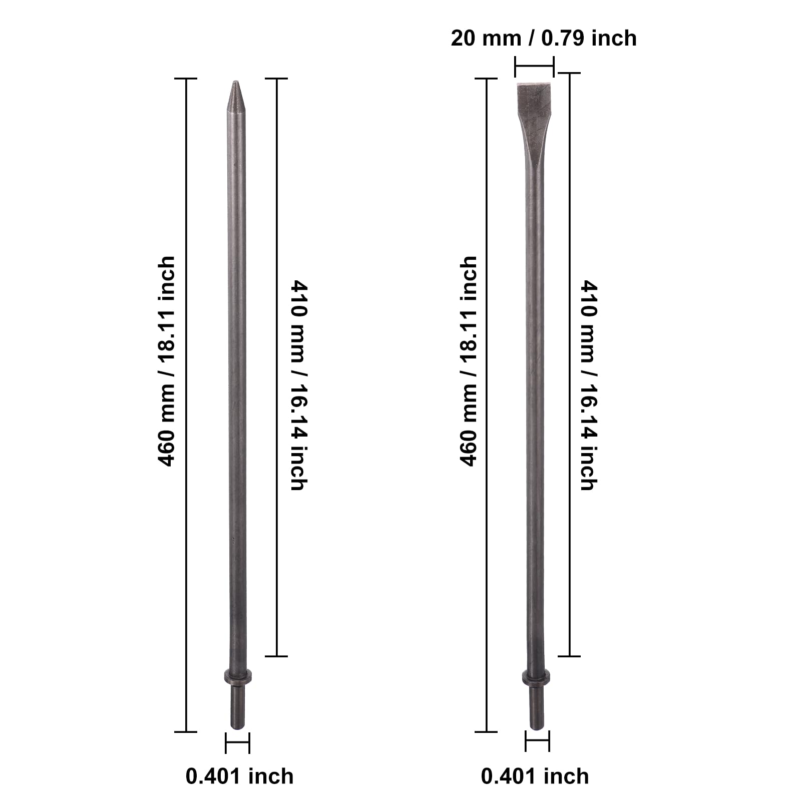 Set di 2 scalpelli per martello pneumatico, 18in / 460 mm, in