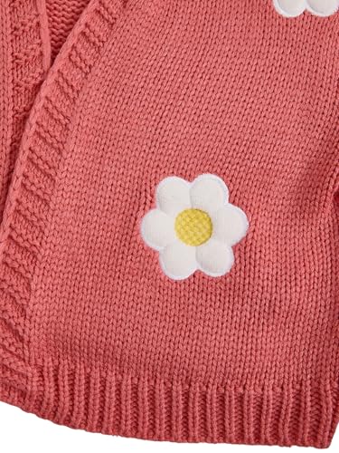 Image of MakeMeChic Women's 3D Floral Cardigan Sweaters Open Front Cropped Cute Cardigan Lantern Sleeve Outerwear Watermelon Pink Medium