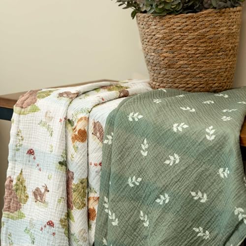 Image of GLLQUEN BABY Blankets for Boys Girls, Soft Muslin Cotton Front Dotted Fleece Backing, Nursery Minky Crib Blanket for Infant Toddler, 30 x 40 inches Throw Blanket, Woodland Animals