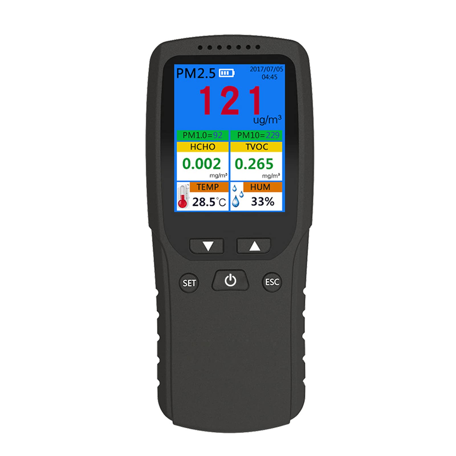 Moniteur de la qualité de l'air PM2.5 HCHO TVOC testeur humidité portable