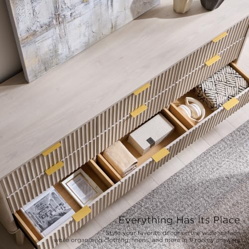Image of T4TREAM 63 inch Wide Fluted 9 Drawer Dresser for Bedroom, White Alder