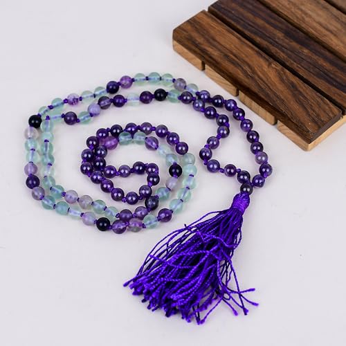 Collier Mala en améthyste fait main | 108 perles naturelles