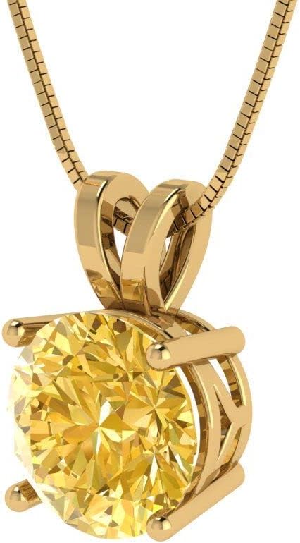 Clara Pucci 14K Yellow Gold Plated Solitaire 16" Box-Chain Necklace - Sterling Silver 2.5ct Round Cut Citrine Pendant - Image 2