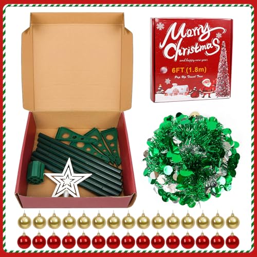 YHANEC クリスマスツリー ポップアップ式 180cm トップ星&飾り付き YHANEC (グリーン&シルバー) の商品画像 5