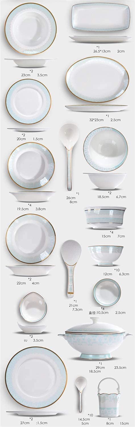 Juego de vajilla para el hogar o restaurante especial, servicio de vajilla premium de 50 piezas para 10 platos de cena elegantes, platos de sopa, platos planos, tazas de té, platillos