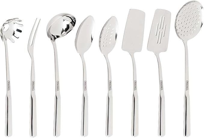 Viking Culinary 304 Stainless Steel Kitchen Utensil Set, 8 Piece, Ergonomic Stay-Cool Hollow Handles, Dishwasher Safe, Silver