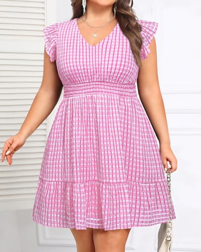 Image of Talisea Women's Plus Size Summer Dress - Casual V-Neck Flutter Sleeves A-Line Short Sun Dress with Pockets for Beach Vacation