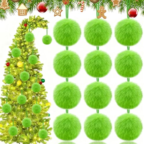 Lukniuo Weihnachtskugeln 12 Stück Grün Plüsch Weihnachtskugeln...