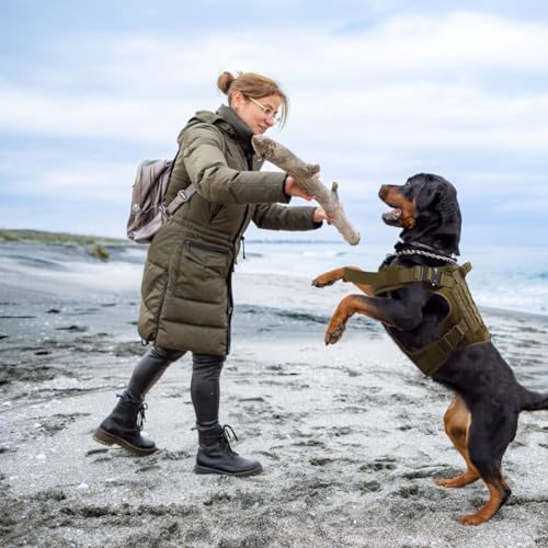 Janety Taktisches Hundegeschirr für große und mittlere Hunde, Anti Zug Hundeweste mit verstellbaren Trägern Metallschnallen, robust und atmungsaktiv, für Training und Outdoor Aktivitäten, Khaki M