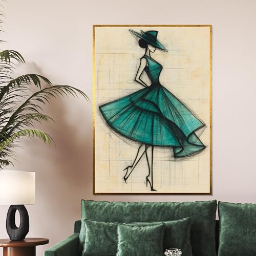Illustration de robe vintage turquoise grand format déco murale - 2