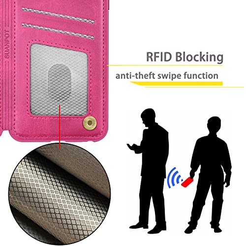 Suanpot For Iphone 14 Pro Max 6.7" Wallet Case With Rfid Blocking Credit Card Holder,Flip Book Pu Leather Phone Case Protective Cover Cellphone Women Men For Apple 14 Pro Max Case Wallet Rose Red #TOP3