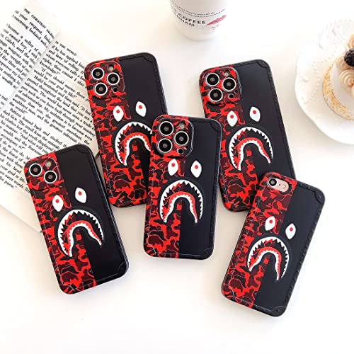 Itsfaxinke Red Black Phone Case For Iphone Se 2020 Teen Kid Boy Girl, Nonslip Slim Cool Fun Funny Design Iphone 7 Iphone 8 Cover, Fashion Cartoon Protective Soft Iphone Se3 2022 Case (Rbshark) #TOP4