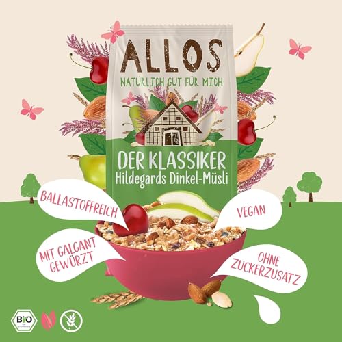 Allos Der Klassiker Hildegards Dinkel Müsli | Müsli ohne Zucker | Bio Müsli | Früchte Müsli | Haferflocken | Frühstückscerealien | vegan | 5er Pack (5 x 500g)