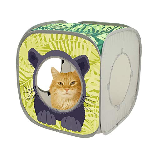 Kitty City Safari Play Cubee, Cat Cube, Play Kennel, Cat Bed, Jungle Cat House, Multicolor, 15 H X15 W Inches #TOP1