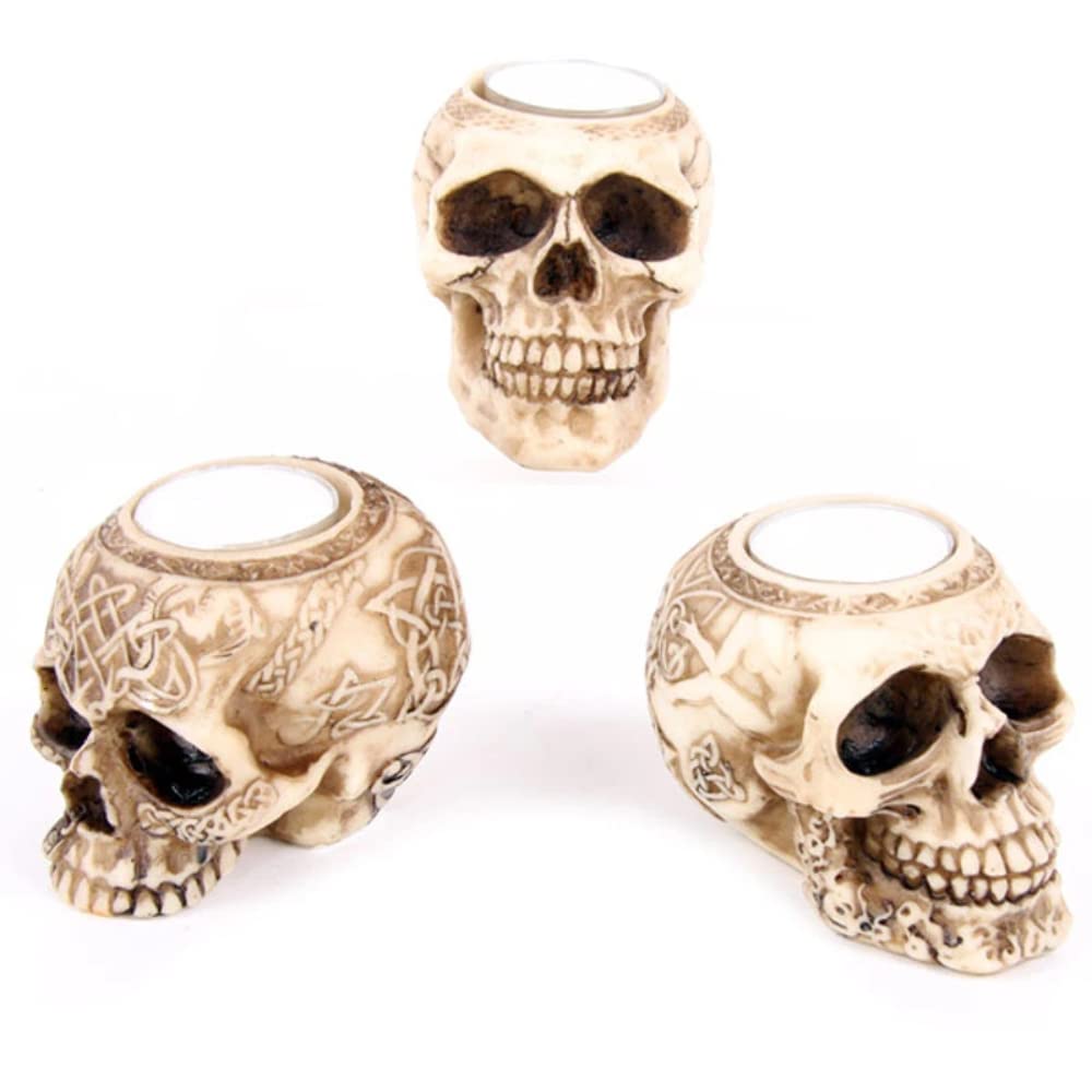 Gothic Skull Tea Light Candle Holder Sculpture Figurine Celtic Knot Pagan Wiccan