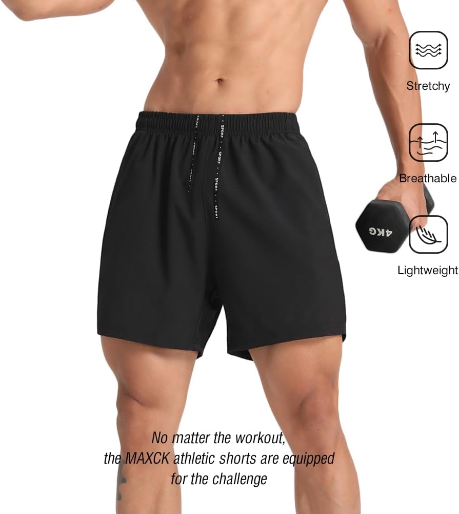 2 Pack Mens Lightweight Athletic Running Shorts 5'' Quick Dry Gym Workout Shorts with Zipper Pockets - Image 4