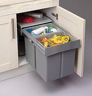 Pull Out Kitchen Waste/Recycle Soft Close Bin for 400mm Cabinet - Hinged Door Unit (20L + 20L)