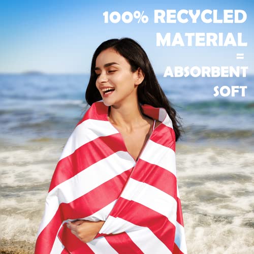 Your Choice Microfiber Beach Towels, Beach Towels For Adults, Sand Free Beach Towel Quick Dry Travel Towel Camping Towel - Red And White Stripe, Extra Large Beach Towel 67X35 Inch #TOP3